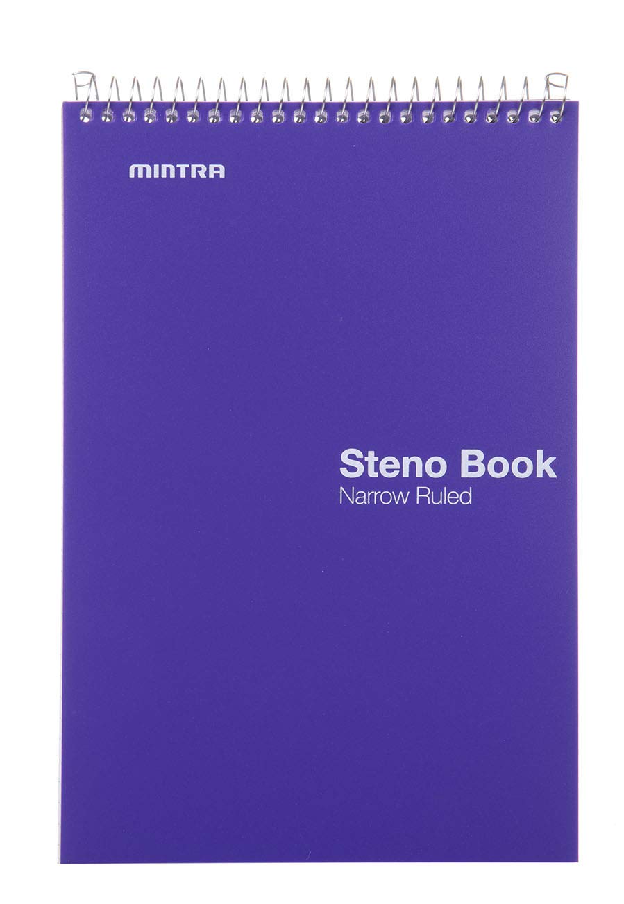 Mintra Office Steno Book - (BRIGHTS - Purp/Wht/Teal/Orange) - Poly Cover, 6in x 9in, 100 sheets, Narrow Ruled for Writing Notes for school, office, work, 6x9 steno notepad, top bound spiral notebook (8 PACK) - Image 5